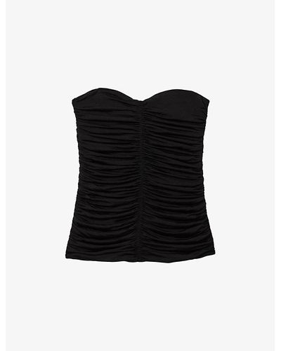 Reiss Marina Ruched-front Strapless Stretch-woven Top - Black