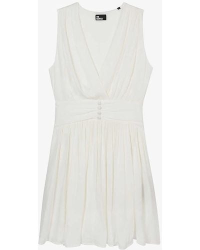 The Kooples V-neck Fitted-waist Woven Mini Dress - White