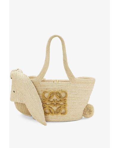 Loewe Bunny Raffia And Leather Basket Tote Bag - Natural