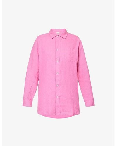 Desmond & Dempsey Relaxed-fit Pleated Linen Shirt - Pink