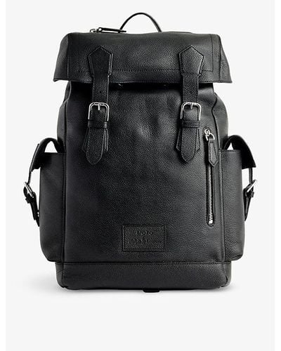 Polo Ralph Lauren Brand-patch Flap-over Leather Backpack - Black
