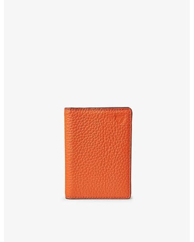 Aspinal of London Double-fold Logo-embossed Leather Card Holder - Orange