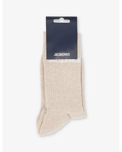 Jacquemus Logo-intarsia Ribbed Stretch-cotton Socks - Blue