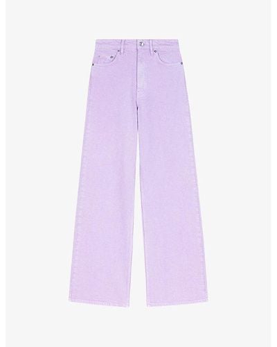 Maje Clover-jacron Wide-leg Mid-rise Stretch-denim Jeans - Purple