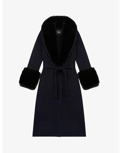 Maje Galaxyra Faux Fur-collar Wool-blend Coat - Blue