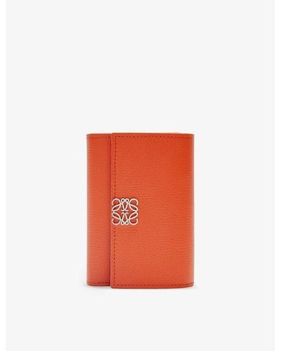 Loewe Anagram-embellished Grained Leather Wallet - Orange