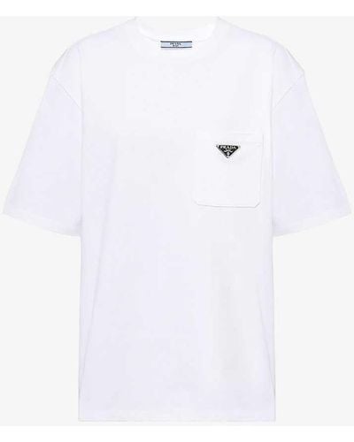 Prada Logo-plaque Patch-pocket Cotton-jersey T-shirt X - White