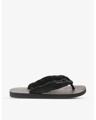 Havaianas Top Home Fluffy Logo-embossed Faux-fur And Rubber Flip Flops - Black