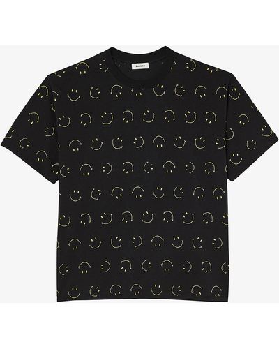 Sandro Smiley® Face-print Organic-cotton T-shirt - Black