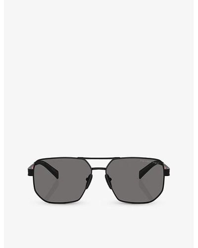 Prada Linea Rossa Ps 51zs Pilot-frame Metal Sunglasses - Grey