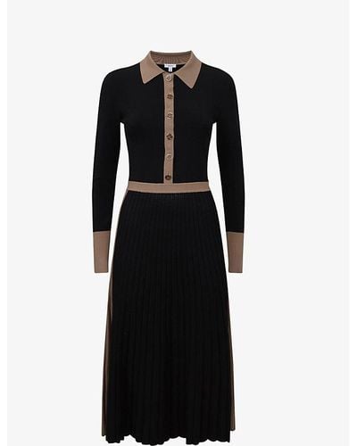 Reiss Mia Colourblock Stretch-knit Midi Dress - Black