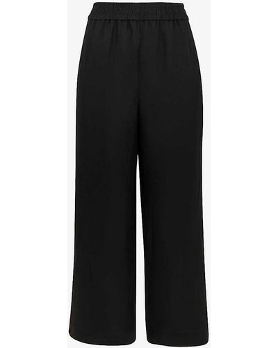 Whistles Wide-leg Elasticated-waist Cropped Linen Trousers - Black