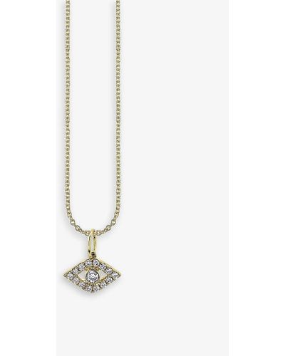 Sydney Evan Evil Eye 14ct Yellow-gold And 0.15ct Brilliant-cut Diamond Chain Necklace - White
