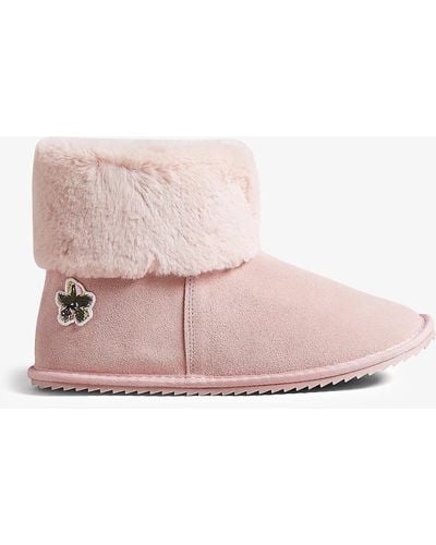Ted Baker Slippy Faux-fur Lined Suede Slipper Boots - Pink