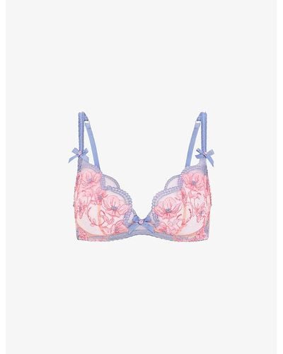 Agent Provocateur Winnette Floral-lace Underwired Woven Plunge Bra - Pink