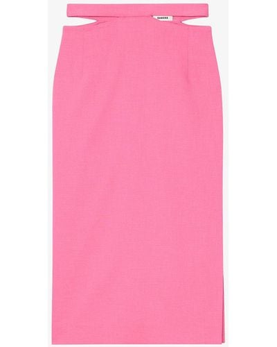 Sandro Rihana Cut-out Detail Woven Midi Skirt - Pink
