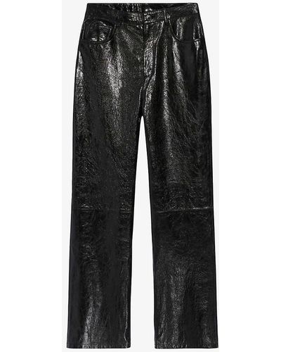 Claudie Pierlot Straight-leg High-rise Leather Trousers - Black