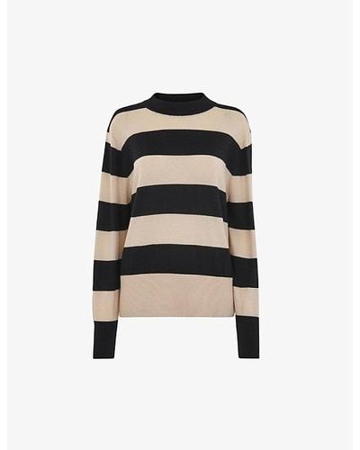 Whistles Striped Mock-neck Cotton-blend Sweater - Black
