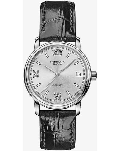Montblanc 127751 Tradition Date Stainless-steel And Alligator-embossed Leather Automatic Watch - Grey