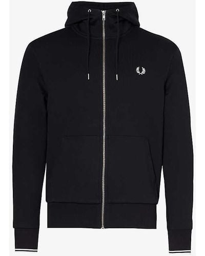 Fred Perry Logo-embroidered Zip-up Cotton-blend Hoody - Blue