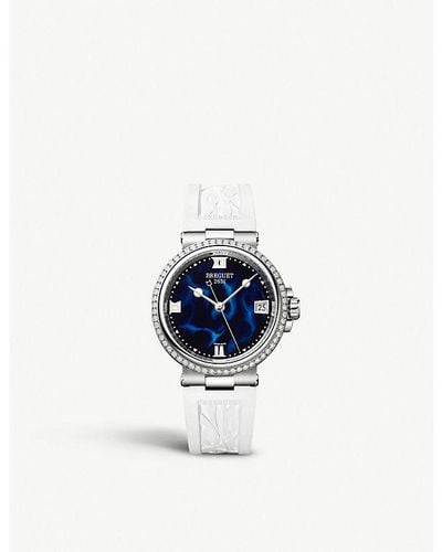 Breguet 9518br/52/584/d000 Marine Dame Stainless-steel, 0.846ct Diamond And Lacquered Quartz Watch - Blue