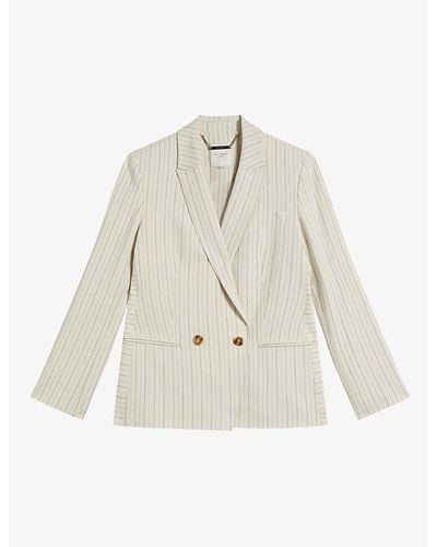 Ted Baker Double-breasted Pinstripe Stretch-woven Blazer - White