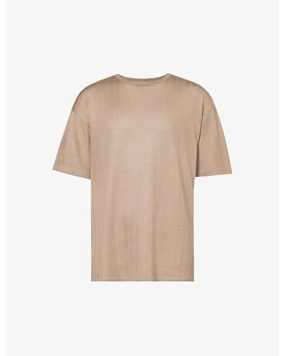 Giorgio Armani Knit-texture Crewneck Silk And Cotton-blend T-shirt - Natural