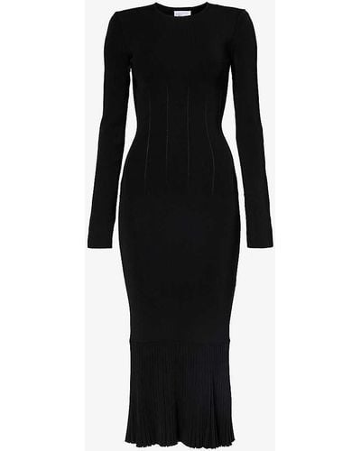 Galvan London Atlanta Pleated-hem Knitted Midi Dress - Black