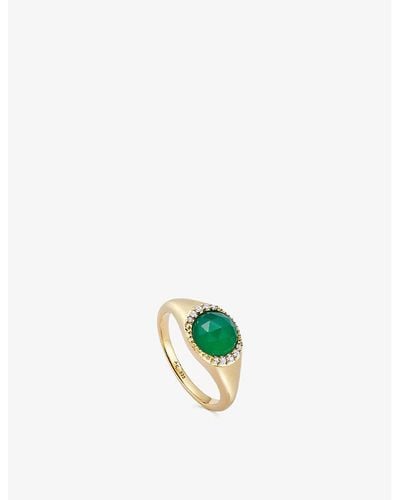 Astley Clarke Luna 18ct Yellow Gold-plated Vermeil Sterling-silver And Chalcedony Signet Ring - Green
