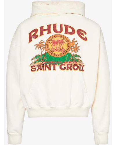 Rhude St Croix Logo-pattern Cotton-jersey Hoody - White