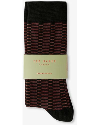 Ted Baker Sokkone Crew-length Patterned Stretch-cotton Socks - Black