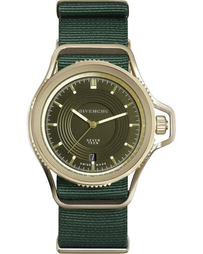 Givenchy Gy100181s03 Seventeen Yellow Gold-plated And Leather Watch - Green
