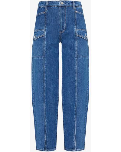 PAIGE Alexis Barrel-leg High-rise Stretch-denim Jeans - Blue