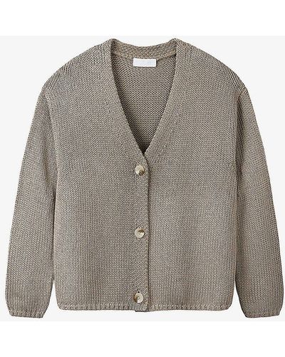 The White Company Buttoned V-neck Cotton-knit Cardigan - Grey