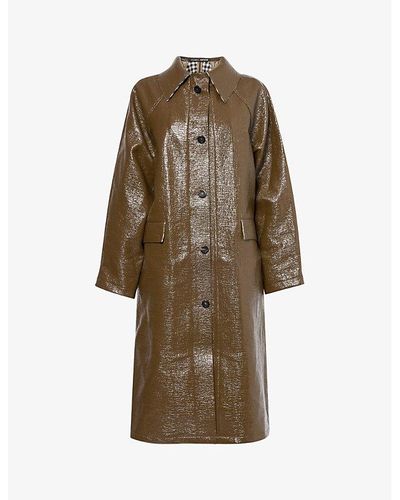 Kassl Spread-collar Linen-blend Lacquered Coat - Brown