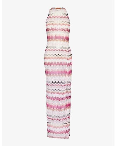 Missoni Chevron Split-hem Knitted Maxi Dress - Pink
