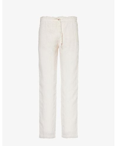 120% Lino Drawstring Tapered-leg Regular-fit Linen Pants - White