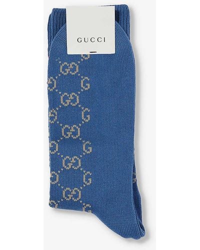 Gucci Monogram-pattern Stretch-cotton Sock - Blue
