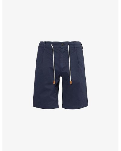 Eleventy Drawstring-waist High-rise Stretch-cotton Shorts - Blue