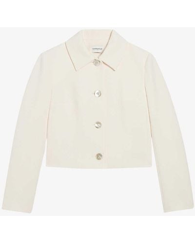 Claudie Pierlot Faux Pearl-button Boxy-cut Tweed Jacket - White