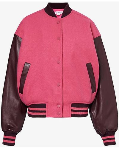 GOOD AMERICAN Varsity Contrast-panel Woven Bomber Jacket - Pink