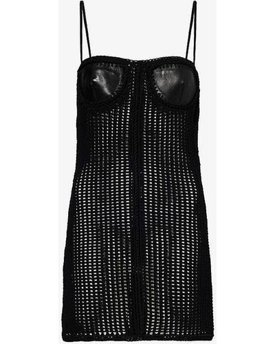 Alexander Wang Contrast-panel Slim-fit Leather And Knitted Mini Dress - Black