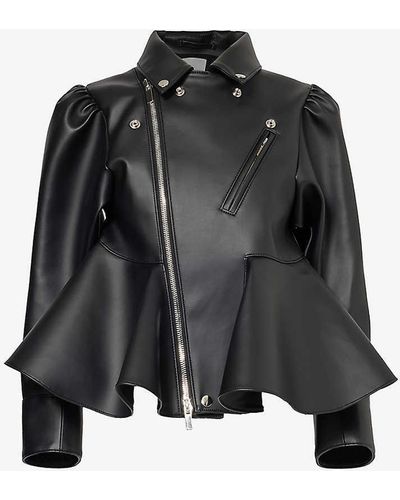 Noir Kei Ninomiya Flared-hem Boxy-fit Faux-leather Jacket - Black