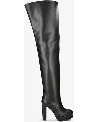 Alexander McQueen Panelled Leather Platform Over-the-knee Boots - Black