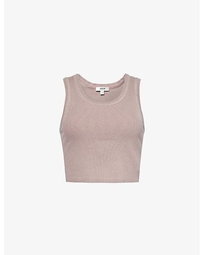 Agolde Poppy Round-neck Cropped Organic Cotton-blend Jersey Top - Pink