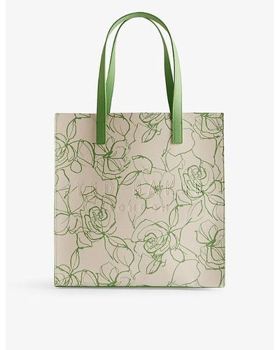 Ted Baker Linicon Floral-print Logo-debossed Faux-leather Tote - Metallic