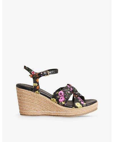 Ted Baker Cardima Floral-print Knotted Cotton Wedges - Black