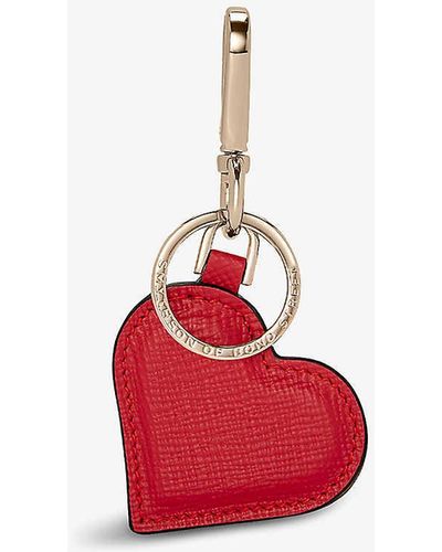 Smythson Panama Heart Crossgrain Leather Keyring - Red