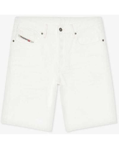 DIESEL Branded-patch Straight-leg Denim Shorts - White