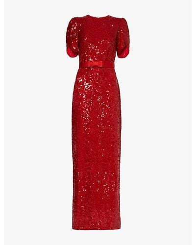 Erdem Sequin-embellished Puffed-shoulders Woven Maxi Dress - Red